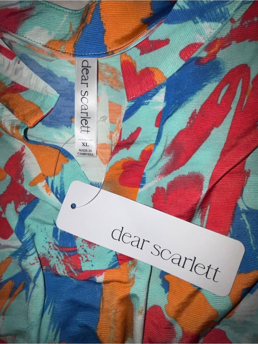 Dear Scarlett XL Abstract Brushstroke Tunic Top Roll Tab Sleeve NWT - Picture 6 of 8